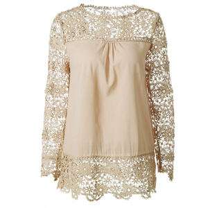 Ropa de mujer de talla grande personalizada, Top bordado de manga transparente, Camisa de gasa de ganchillo de encaje de gran tamaño <span class=keywords><strong>para</strong></span> mujer, blusa única <span class=keywords><strong>para</strong></span> mujer - Product Image 4