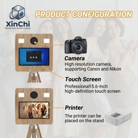 Photomaton en bois 4K avec flash automatique et lumière d'appoint, imprimante DNP QW410, station selfie portable pour fêtes et événements