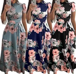 Vestidos Maxi de Verano de Gasa con Estampado Floral, Impresión Digital, Manga Larga, Cuello Redondo, Cintura Alta, Corte Holgado, Lavables para Mujer - Product Image 4