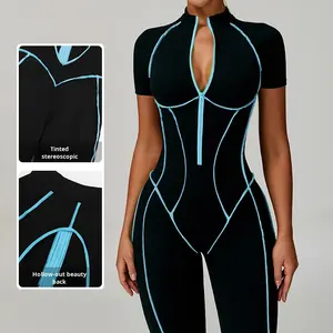 Tuta Sportiva Estiva da Donna, Set Yoga Cross-Border, Abbigliamento Fitness, Bellissima Tuta Yoga Corta con Colori a Contrasto - Product Image 2