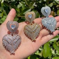 Pendentif Cœur Aile en Laiton Micro-Pavé Zircon Cubique Plaqué Or Véritable Entièrement Sertie de Zircons Bling Hip Hop pour Femme Bijoux Tendance