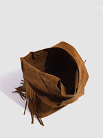 Sac à bandoulière vintage en daim grande capacité avec pompons et franges, sac à main de style western pour femme pour le travail et les voyages