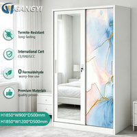 Magnifique armoire à 2 portes coulissantes en acier laminé à froid avec miroir et serrure à clé, armoire démontable pour chambre à coucher