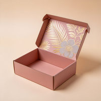 Boîte cadeau florale haut de gamme avec estampage à chaud, motif feuille d'or à l'intérieur, boîte en carton ondulé