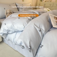 Parure de lit confortable en soie glacée – Nouvelle collection estivale rafraîchissante pour un sommeil doux et léger – Draps et housse de couette pour dortoir et maison