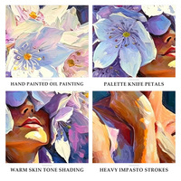 Peinture à l'huile moderne abstraite de fille florale, peinte à la main, à l'impasto épais, avec couteau à palette, portrait de femme sur toile, art mural pour chambre à coucher