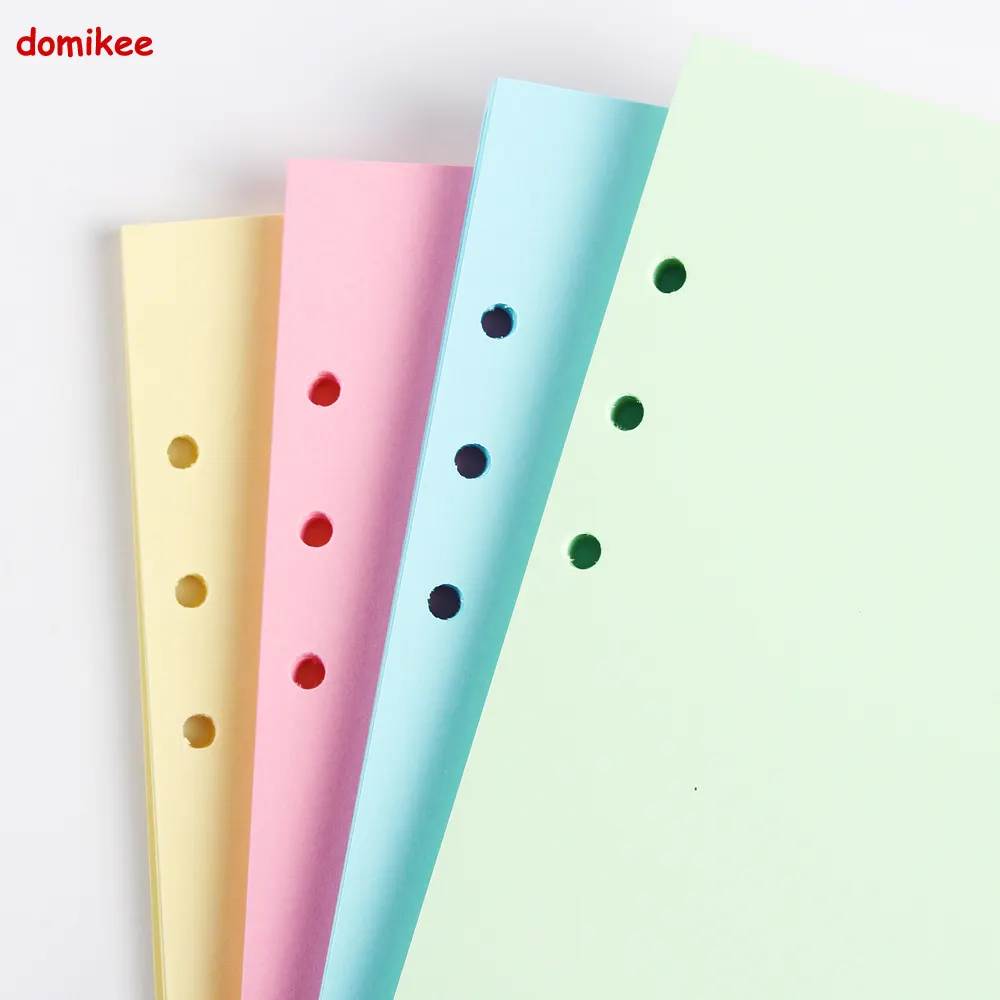 Cute watercolor colorful 6 holes blank replacement filler paper sheets for spiral notebook stationery A5 A6