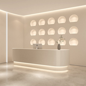 مكتب استقبال للأسنان حديث ورقي من الخشب المطلي ، بار منحني ، مكتب أمامي للشركة ، لصالون تجميل مستشفى الأسنان بالفندق - Product Image 3