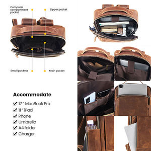 AndoBag 15.6" Laptop <b>Backpacks</b> for Men Crazy Horse <b>Leather</b> Genuine Cowhide Retro Travel Shoulder Bag Cool 1371 - Product Image 5