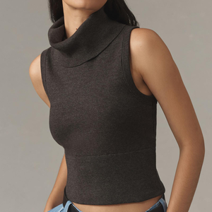 Maglione lavorato a <span class=keywords><strong>maglia</strong></span> in Cashmere e cotone misto <span class=keywords><strong>senza</strong></span> <span class=keywords><strong>maniche</strong></span> maglione lavorato a <span class=keywords><strong>maglia</strong></span> a collo alto da donna - Product Image 2