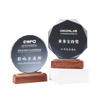 Placa de Premio de Cristal Pulido Ecológica Personalizada con Base de Madera, Trofeo Personalizado para Ceremonia de Logro Corporativo Empresarial
