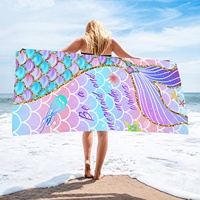 Serviettes de plage personnalisées à séchage rapide avec impression de queue de sirène, qualité de luxe, pliables, 70x140cm, en microfibre, avec logo