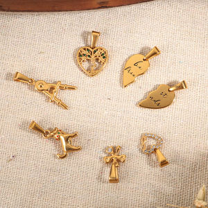 ทำจี้ห้อยเครื่องประดับของคุณเอง จี้สแตนเลสชุบทองเคลือบเงา ประดับด้วยเพชร CZ รูปกระดูก สุนัข หัวใจ ผีเสื้อ - Product Image 4