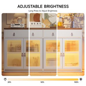 Buffet en bois de style campagnard avec port de charge, portes en acrylique cannelées, étagères réglables, bar <span class=keywords><strong>à</strong></span> <span class=keywords><strong>café</strong></span> écologique pour la cuisine - Product Image 5