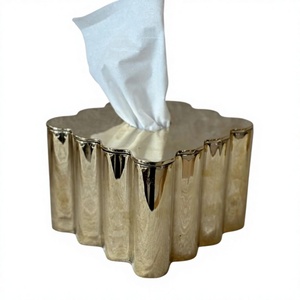 Decorative Metal Napkin Box Gold Plates Scallop Edge Design Table Decoration For <b>Wedding</b> occasion use <b>Tissue</b> Dispenser Box - Product Image 1