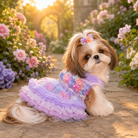 Vestido para Mascotas con Diseño Floral Pastel, Corsé con Flores 3D y Falda de Tul con Volantes en Capas para Perros Pequeños, Ropa para Mascotas con Logotipo Personalizado