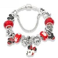 Gelang Liontin Pesona Mickey Minnie, Gelang Manik-manik Kaca Lubang Besar Merah, Gelang Kartun Tetesan Minyak Merah