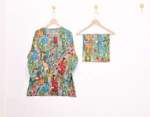 Ensemble de pyjama en coton de qualité supérieure, style vintage, satiné, longueur genou, boutonné, imprimé à la main, respirant, vêtements de nuit d'été - Product Image 6
