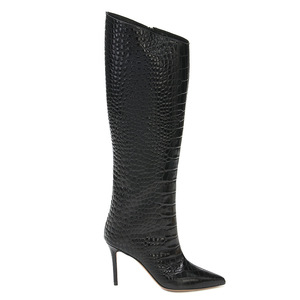 Bottes hautes en <span class=keywords><strong>cuir</strong></span> Pu <span class=keywords><strong>Beige</strong></span> noir pour femmes, bottes longues pour dames, cuissardes pointues, bottes à fermeture éclair sur le côté - Product Image 3