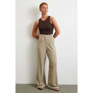 <b>Linen</b> <b>Palazzo</b> Trousers High Waist Wide Leg Gray Minimalist Breathable Women's <b>Pants</b> - Product Image 4