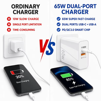 Chargeur rapide pour téléphone 65W double port PD QC3.0, prise EU/US, double sortie, protection contre la surchauffe, logo personnalisé, vente en gros en vrac, directement de l'usine