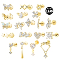 Boucles d'oreilles G23 en titane ASTM F136 pour tragus et hélix, plaqué or et argent, labret avec zircon cubique, bijoux de piercing corporel, vente en gros OEM