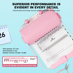 Machine à relier portable mini spirale 2:1, perforatrice et relieuse manuelle compacte pour carnets A4 A6, équipement <span class=keywords><strong>de</strong></span> reliure pour la maison et <span class=keywords><strong>le</strong></span> bureau - Product Image 5