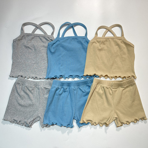Vendita calda ragazza 2 pezzi di abbigliamento Set moda neonata cotone Sling Top pantaloncini Set di abbigliamento - Product Image 2