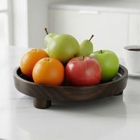 Plateau de présentation et de rangement rond en bois rustique avec pieds, 2 options : plat ou surélevé, facile à nettoyer, pour aliments et vaisselle, décoration intérieure