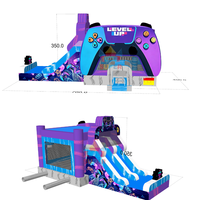 Château gonflable commercial d'extérieur à thème jeux vidéo, avec toboggan aquatique, piscine et manette de jeu, pour jeux aquatiques et sautés