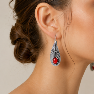 Orecchini retrò con foglie rosse e verdi, regalo per donna per l'uso quotidiano o per feste - Product Image 2