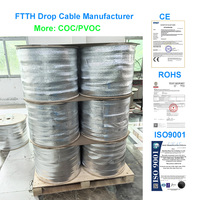 Cable Óptico para Exteriores GJYXCH FTTH con Banda Amarilla, 1.0mm+0.45*2mm, 3 Hilos de Acero, 1 Núcleo, G657A, LSZH, 1KM/Rollo