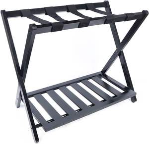 Portaequipajes con Carga de 220 libras para Habitación de Huéspedes Dormitorio de Hotel, Bambú de Alta Calidad, Estante de Almacenamiento Plegable de Madera, Estante Simple de Doble Capa - Product Image 1