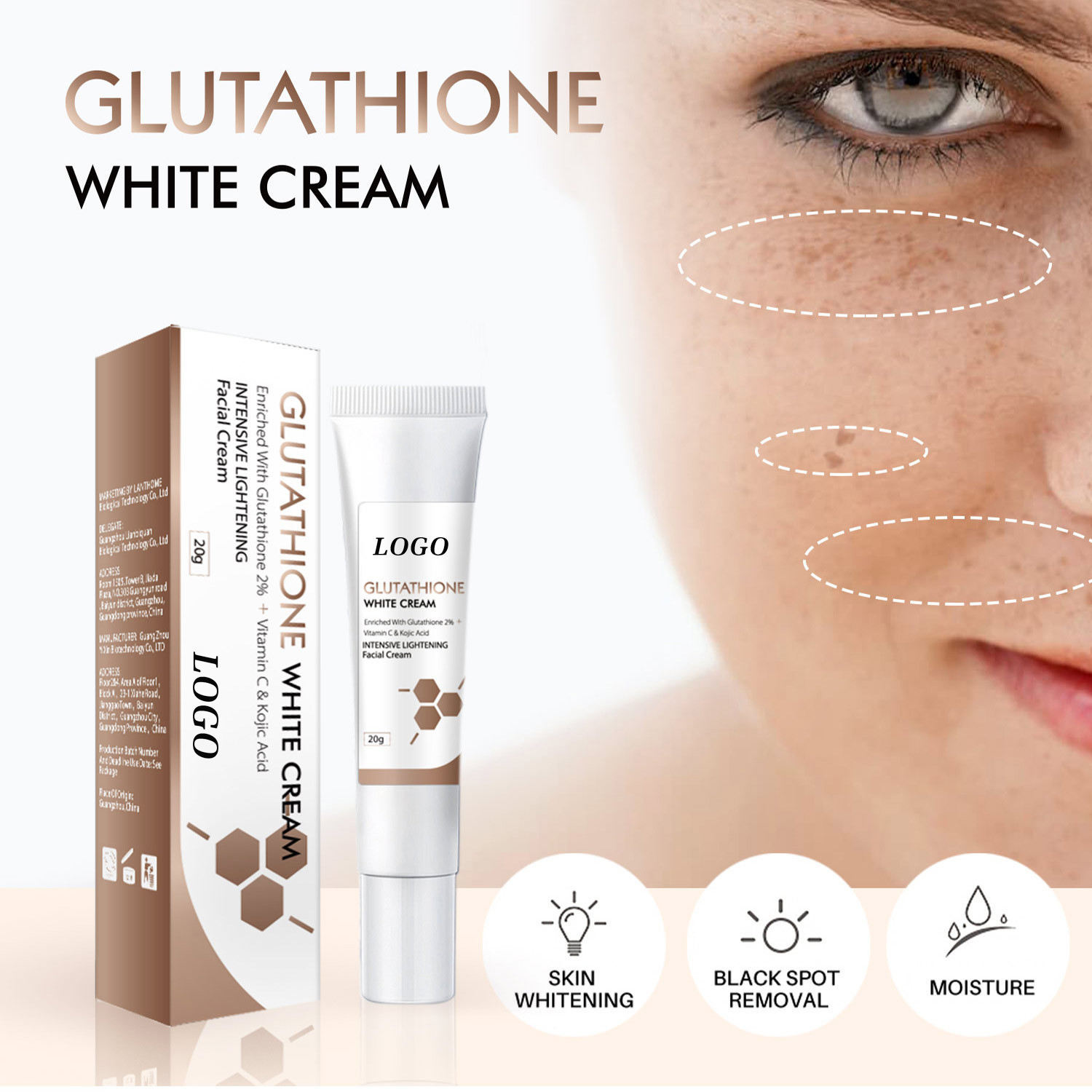 Private Label Wholesale Products Intensive Smoothing Moisturizing Glutathione Whiten Cream With Vitamin C & Kojic Acid