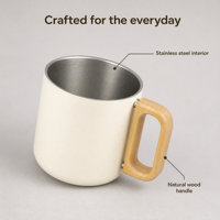 Mug à café en acier inoxydable 304 à double paroi, 400 ml, tasse à café, mug de camping, mug de voyage, poignées en bois