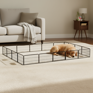 Parc pour chien rectangulaire à 20 panneaux en acier noir thermolaqué, pour intérieur, portails et enclos pour animaux de compagnie - Product Image 2