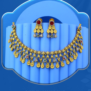 Elegant handcrafted gold necklace set with detailed motifs and vibrant <b>stone</b> accents ideal for weddings celebrations occasions - Product Image 1
