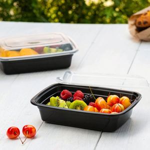 Contenants et couvercles rectangulaires noirs en plastique pour préparation de repas, compatibles micro-ondes, 24 oz, boîte de rangement alimentaire, vaisselle - Product Image 4