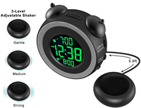 Oreiller numérique moderne en plastique avec alarme vibrante et fonction snooze pour adultes souffrant de perte auditive sévère, avec horloge à écran LCD