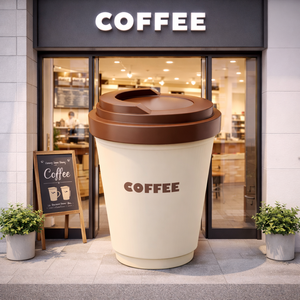 Sculpture géante écologique en forme de tasse de café pour l'entrée de café, modèle personnalisé en fibre de verre, statue décorative sur le thème des boissons - Product Image 1