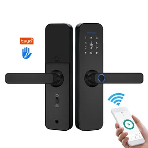Supplier H1 Keyless WiFi Tuya APP Password Code Biometric Fingerprint Digital Smart Wood Door Handle Lock with Key