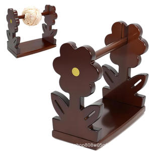 Estante de madera para bobinas de hilo, soporte de almacenamiento de escritorio con forma de flor para manualidades de tejido, suministros de artesanía, color retro, madera maciza - Product Image 1