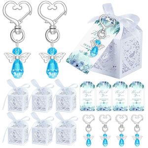 Bulk Custom 30 Sets Angel Keychain Favor Bulk Custom Logo Angel Wing Pendant Organza Bag Thank You Tag First Communion Gifts - Product Image 1