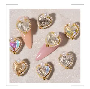 3D Embossed Heart Nail Art Luxury Nail Crystal Heart Charms