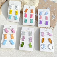 2026 Lot de 3 paires de boucles d'oreilles clous en acrylique et alliage de zinc, motifs œuf et lapin de Pâques, bijoux fantaisie mignons, amusants et colorés