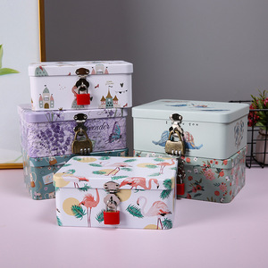 <b>Small</b> Tinplate <b>Storage</b> <b>Box</b> Metal Desktop Organizer With Lock Stackable Lid Multiple Patterns Decorative Gift <b>Box</b> - Product Image 2