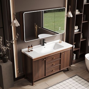 Walnut color bathroom cabinet ceramic integrated washbasin floor-standing bathroom cabinet bathroom - Product Image 6