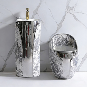 Set <span class=keywords><strong>WC</strong></span> di Lusso in Ceramica con Lavabo a Colonna, Colore Argento, per Bagno - Product Image 3