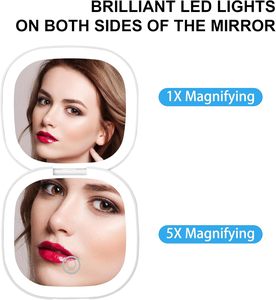 Personalised Square <b>Plastic</b> Compact Pocket Cosmetic <b>Mirror</b> Magnifying LED Light Dual Sided Foldable Fashionable Portable <b>Mirror</b> - Product Image 2