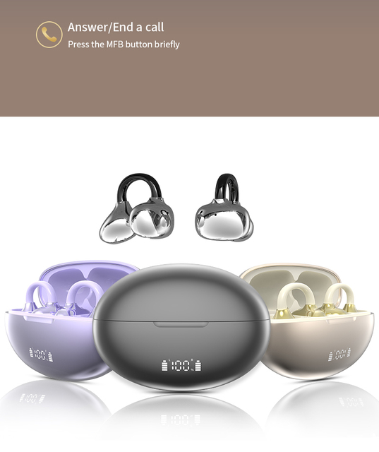 YYK-Q108 Pro 2 Max TWS Ear Clip Earphones with Active Noise Cancellation (ANC) IPX5 Waterproof LED Display for Super Clear Calls